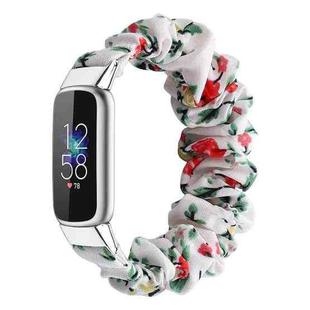 xDfind Polyester Elastic Wreath Watch Band For Fitbit Luxe, Size:L(White Background Red Flowers)