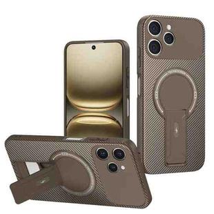 For Tecno Spark 40 4G Carbon Fiber Texture MagSafe Phone Case with Holder(Brown)
