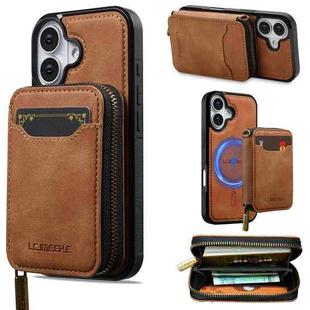 For iPhone 17 LC.IMEEKE L6 Series Zipper Card Bag MagSafe Magnetic Phone Case(Brown)