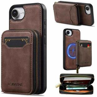 For iPhone 16e LC.IMEEKE L6 Series Zipper Card Bag MagSafe Magnetic Phone Case(Coffee)