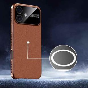 For iPhone 17 Soft Armor MagSafe Cooling Plain Leather Hybrid PC Phone Case(Brown)