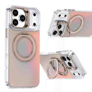 For iPhone 17 Pro Max Gradient Discolor Rotating Holder Lens Kickstand Magsafe Phone Case(Desert Gold)