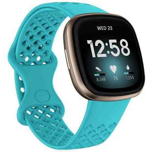 xDfind Breathable Holes Solid Color Silicone Watch Band For Fitbit Versa 3 / Sense, Size:L(Teal)