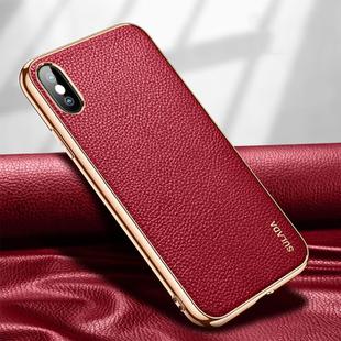 For iPhone X / XS SULADA Litchi Texture Leather Electroplated Shckproof Protective Case(Red)