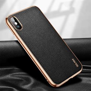For iPhone X / XS SULADA Litchi Texture Leather Electroplated Shckproof Protective Case(Black)