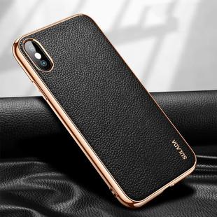 For iPhone XS Max SULADA Litchi Texture Leather Electroplated Shckproof Protective Case(Black)