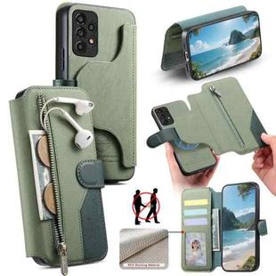 For Samsung Galaxy A33 5G Twill Fabric MagSafe RFID Anti-theft Zipper Wallet Leather Phone Case(Green)