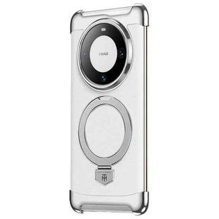 For Huawei Mate 60 Pro / 60 Pro+ Borderless MagSafe Ring Holder Plain Leather Phone Case(White)