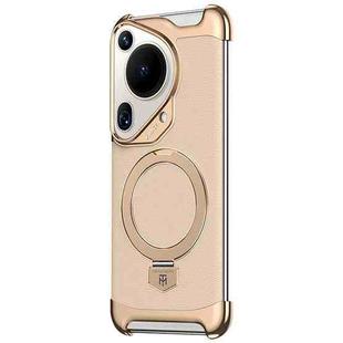 For Huawei Pura 70 Ultra Borderless MagSafe Ring Holder Plain Leather Phone Case(Gold)