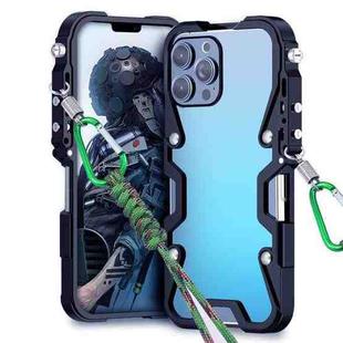For iPhone 12 Pro Max Trigger Design Hollow Metal Frame Phone Case with Lanyard(Black)