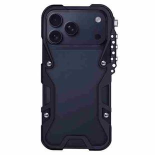 For iPhone 17 Pro Trigger Design Hollow Metal Frame Phone Case with Lanyard(Black)