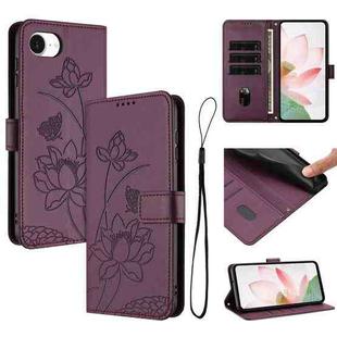 For iPhone 16e Lotus Embossed Leather Phone Case with Lanyard(Wine Red)