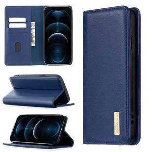 For iPhone 12 Pro Max 2 in 1 Detachable Magnetic Horizontal Flip Genuine Leather Case with Holder & Card Slots & Wallet(Blue)