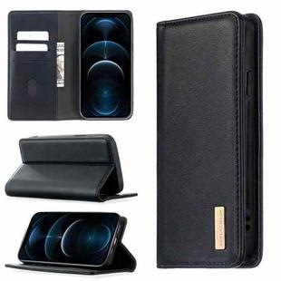 For iPhone 12 Pro Max 2 in 1 Detachable Magnetic Horizontal Flip Genuine Leather Case with Holder & Card Slots & Wallet(Black)