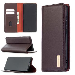 For Samsung Galaxy Note20 2 in 1 Detachable Magnetic Horizontal Flip Genuine Leather Case with Holder & Card Slots & Wallet(Dark Brown)