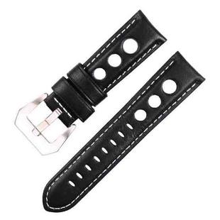 20mm xDfind Silver Buckle Three-hole Breathable Genuine Leather Watch Band(Black)