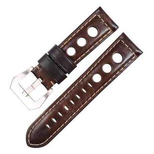 22mm xDfind Silver Buckle Three-hole Breathable Genuine Leather Watch Band(Dark Brown)