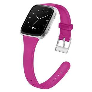 For Fitbit Versa 2 / Versa / Versa Lite xDfind Silver Buckle Slim Solid Color Silicone Watch Band, Size:S(Pink Purple)