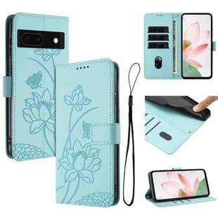 For Google Pixel 8a Lotus Embossed Leather Phone Case with Lanyard(Green)