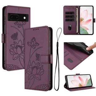 For Google Pixel 8a Lotus Embossed Leather Phone Case with Lanyard(Wine Red)