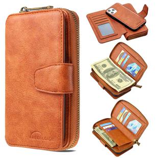 For iPhone 12 / 12 Pro Detachable Multifunctional Horizontal Flip Leather Case with Card Slots & Zipper Wallet & Photo Frame(Brown)