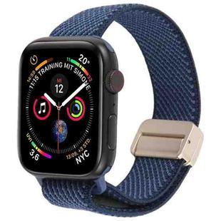 For Apple Watch 46mm / 49mm / 45mm / 44mm Twill Two Color Elastic Nylon Magnetic Buckle Watch Band(Dark Blue Light Blue)