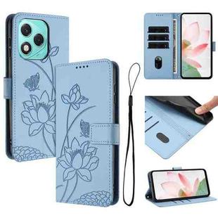 For Honor 400 Lite Global Lotus Embossed Leather Phone Case with Lanyard(Blue)