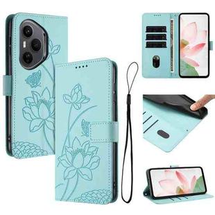 For Honor 400 Pro Global 160.8mm Lotus Embossed Leather Phone Case with Lanyard(Green)