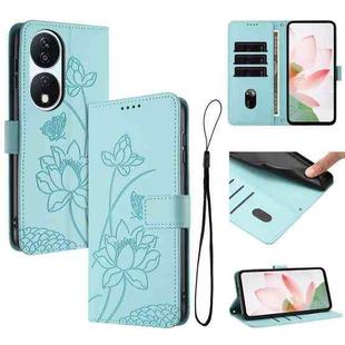 For Honor X7b 4G / 5G Lotus Embossed Leather Phone Case with Lanyard(Green)