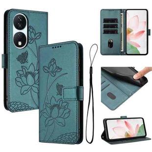 For Honor X7b 4G / 5G Lotus Embossed Leather Phone Case with Lanyard(Dark Green)