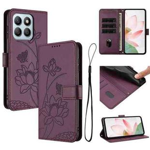For Honor X8b Lotus Embossed Leather Phone Case with Lanyard(Wine Red)