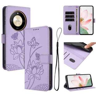 For Honor X50 / X9b Lotus Embossed Leather Phone Case with Lanyard(Purple)