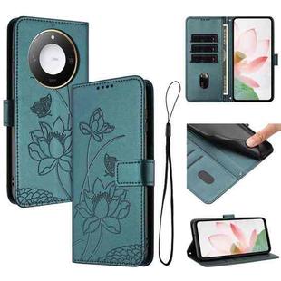 For Honor X60 / X9c Smart Lotus Embossed Leather Phone Case with Lanyard(Dark Green)