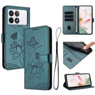 For Redmi K70E / Poco  X6 Pro Lotus Embossed Leather Phone Case with Lanyard(Dark Green)