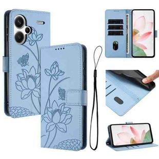 For Redmi Note 13 Pro+ Global Lotus Embossed Leather Phone Case with Lanyard(Blue)