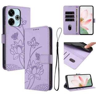 For Redmi Turbo 3 / Poco F6 Lotus Embossed Leather Phone Case with Lanyard(Purple)