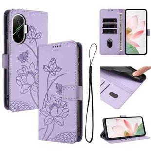 For Redmi Turbo 4 Pro / Poco F5 5G Lotus Embossed Leather Phone Case with Lanyard(Purple)