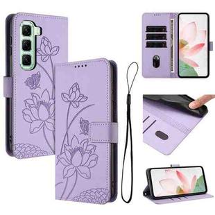 For Infinix Hot 50 4G Lotus Embossed Leather Phone Case with Lanyard(Purple)