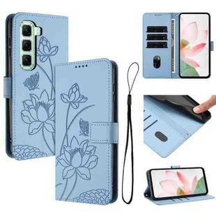 For Infinix Hot 60 Pro 4G Lotus Embossed Leather Phone Case with Lanyard(Blue)