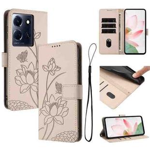 For Infinix Note 30 4G / 5G Lotus Embossed Leather Phone Case with Lanyard(Beige)