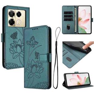 For Infinix Note 40 Pro 4G / 5G Lotus Embossed Leather Phone Case with Lanyard(Dark Green)