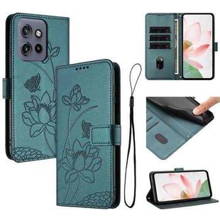 For Motorola Edge 50 Neo / Moto S50 Lotus Embossed Leather Phone Case with Lanyard(Dark Green)