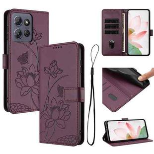 For Motorola Moto G Power 2025 / G Play 2025 Lotus Embossed Leather Phone Case with Lanyard(Wine Red)