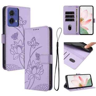 For Motorola Moto G85 / S50 Neo Lotus Embossed Leather Phone Case with Lanyard(Purple)