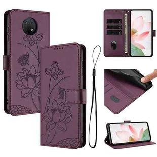 For Nokia G10 / G20 / G30 Lotus Embossed Leather Phone Case with Lanyard(Wine Red)