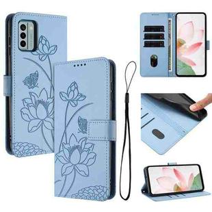 For Nokia G22 Lotus Embossed Leather Phone Case with Lanyard(Blue)
