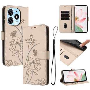 For Tecno Spark 10 Pro 4G Lotus Embossed Leather Phone Case with Lanyard(Beige)