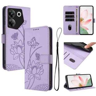 For Tecno Camon 20 Pro 5G Lotus Embossed Leather Phone Case with Lanyard(Purple)