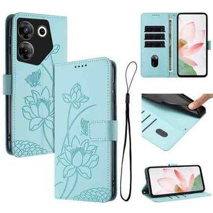 For Tecno Camon 20 Pro 5G Lotus Embossed Leather Phone Case with Lanyard(Green)