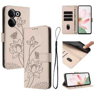 For Tecno Camon 20 / 20 Pro 4G Lotus Embossed Leather Phone Case with Lanyard(Beige)